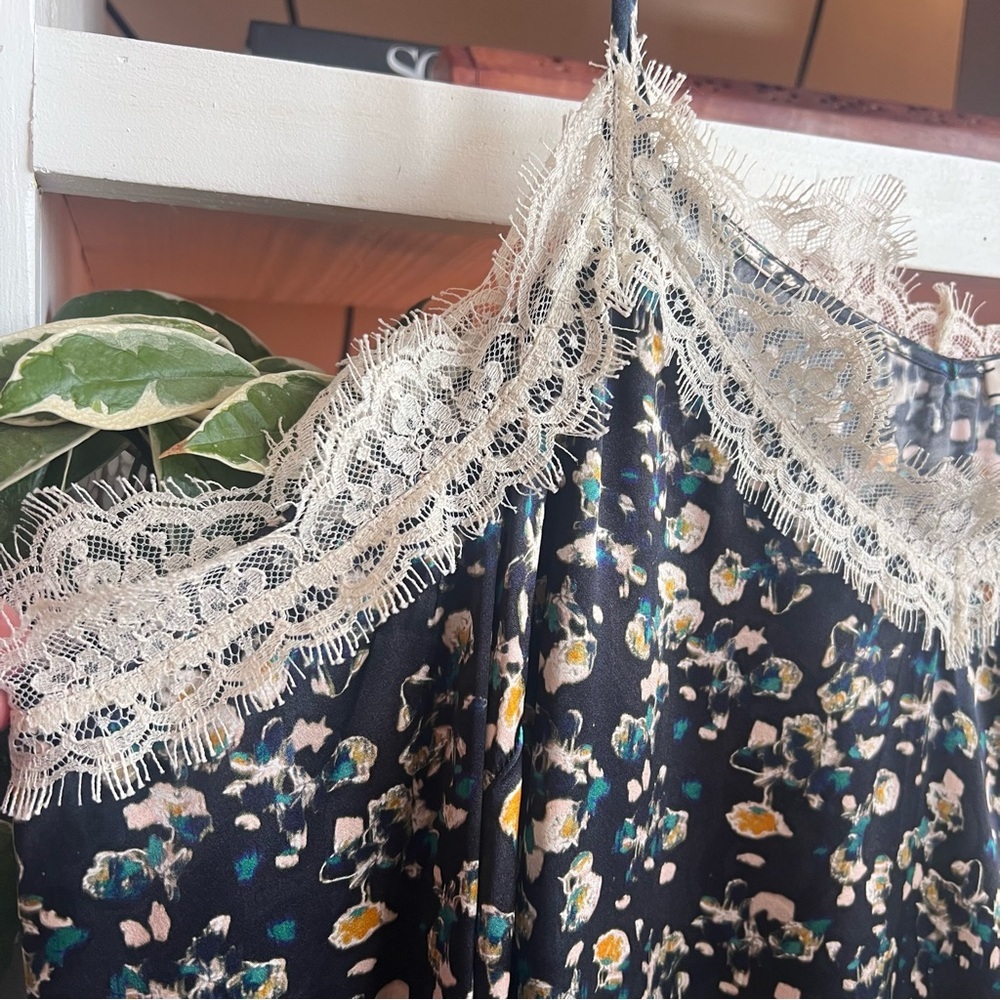 DOROTHEE SCHUMACHER Silk Floral Lace Trim Camisole Top Navy Designer - Picture 5 of 11
